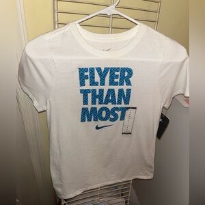 White & Blue Nike Girls Large ‘Flyer Than Most✔️’ TShirt